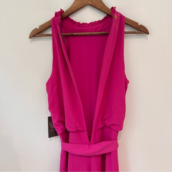 Vince Camuto NWT Sleeveless Ruffled High-Neck Jumpsuit in Pink Fuscia Belted, 8 - Picture 8 of 16